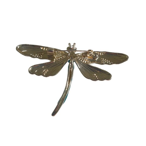 Colorful Dragonfly Brooch Rhinestone Accents Enamel Wings Multicolor Insect Gift - Picture 4 of 4
